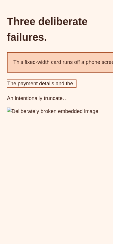 Actual390-pixel sample render showing an intentionally overflowing card and clipped note